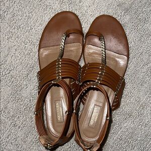 AQUAZZURA Ravello Metallic-Trimmed Leather Sandals